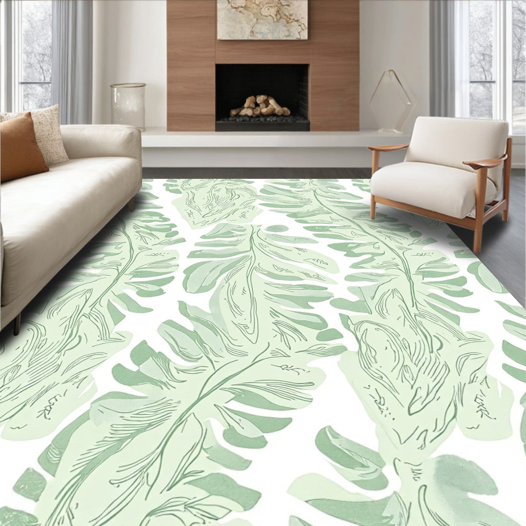 Pale Green Monstera Leaf Arrangement Rug