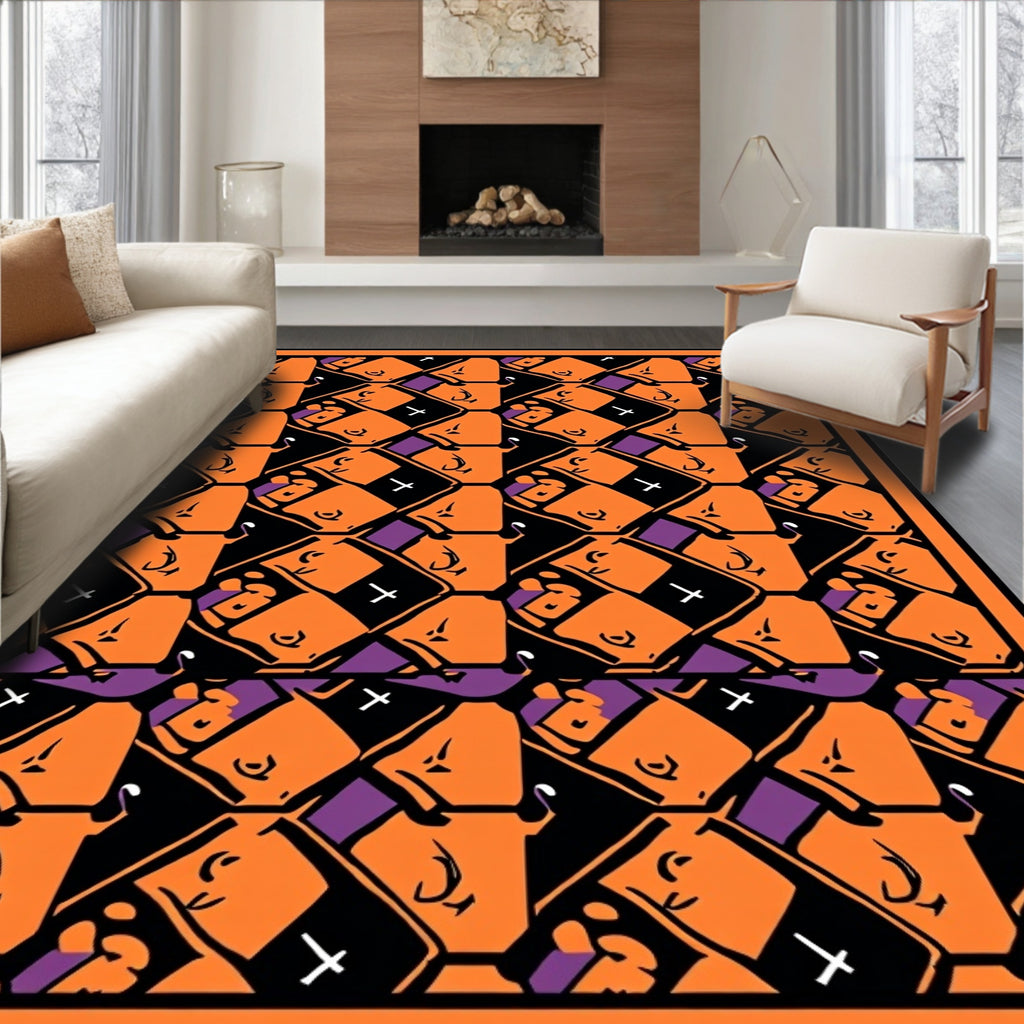 Bold Orange Purple Geometric Crosses Rug