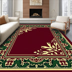 Crimson Green Gold Floral Border Rug