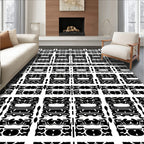 Black White Geometric Grid Lattice Rug