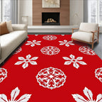 Crimson White Snowflake Mandalas Rug