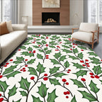 Festive Green Holly Berry Sprigs Rug