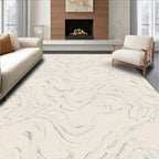 Cream and Silver Swirling Abstract Rug