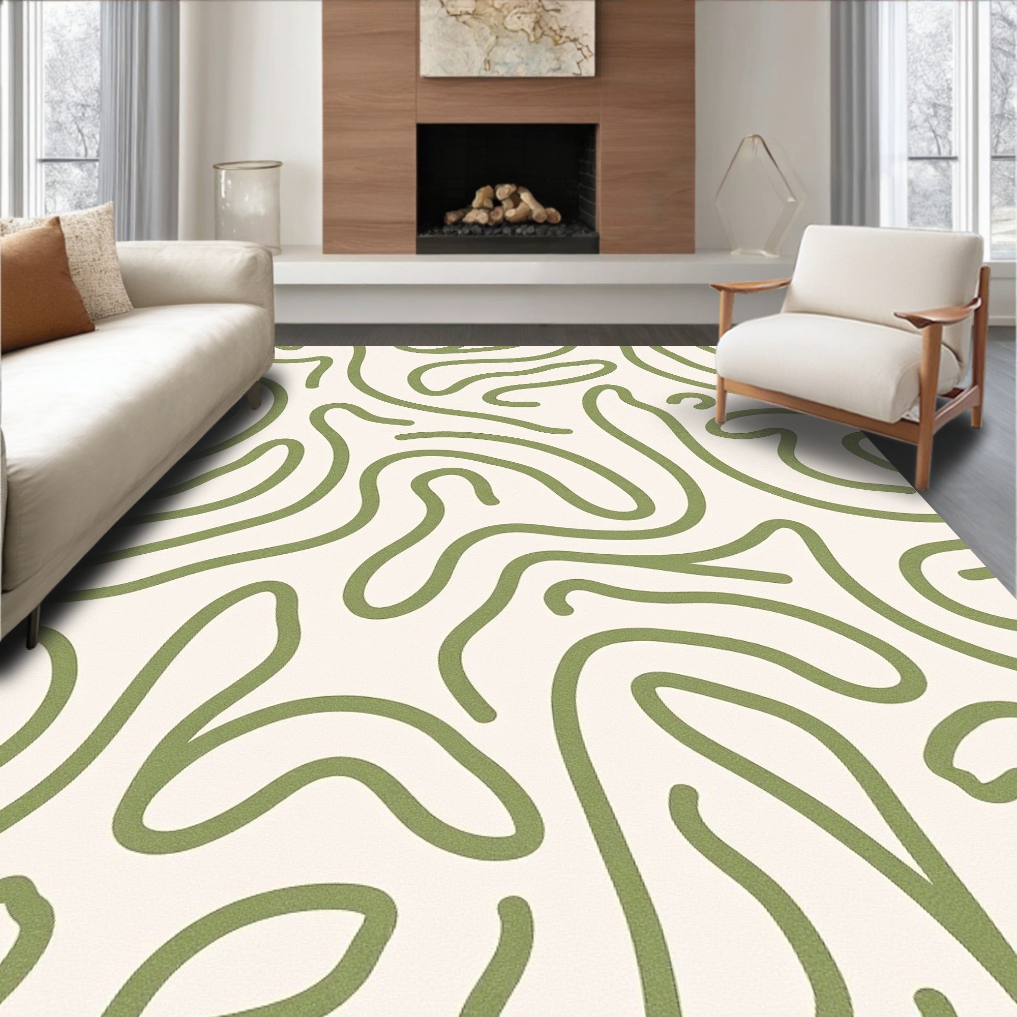 Sage Green Abstract Organic Lines Rug