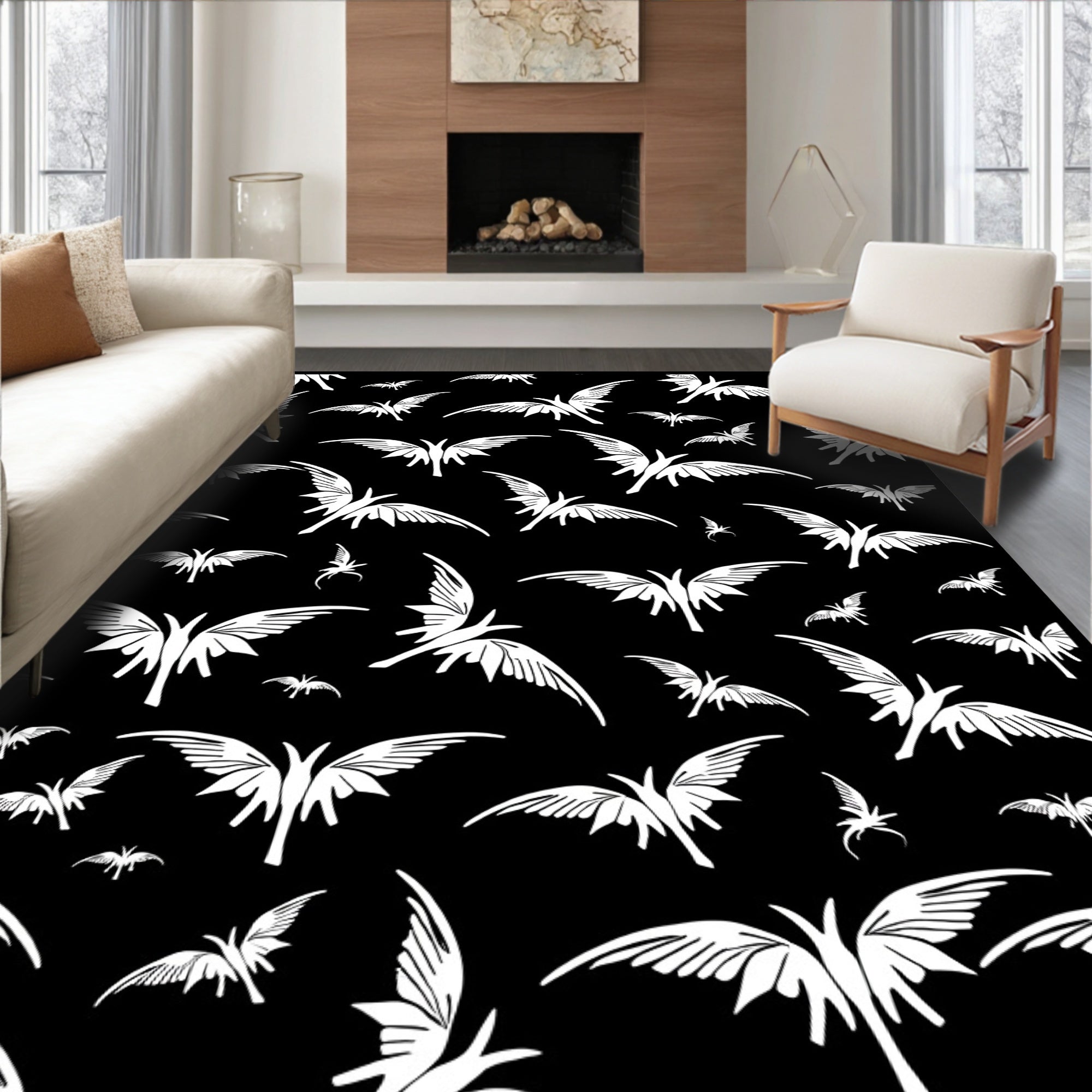 Classic White Flight Butterfly Repeat Rug