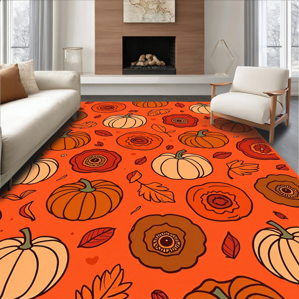 Autumn Pumpkins And Poppy Flowers Rug