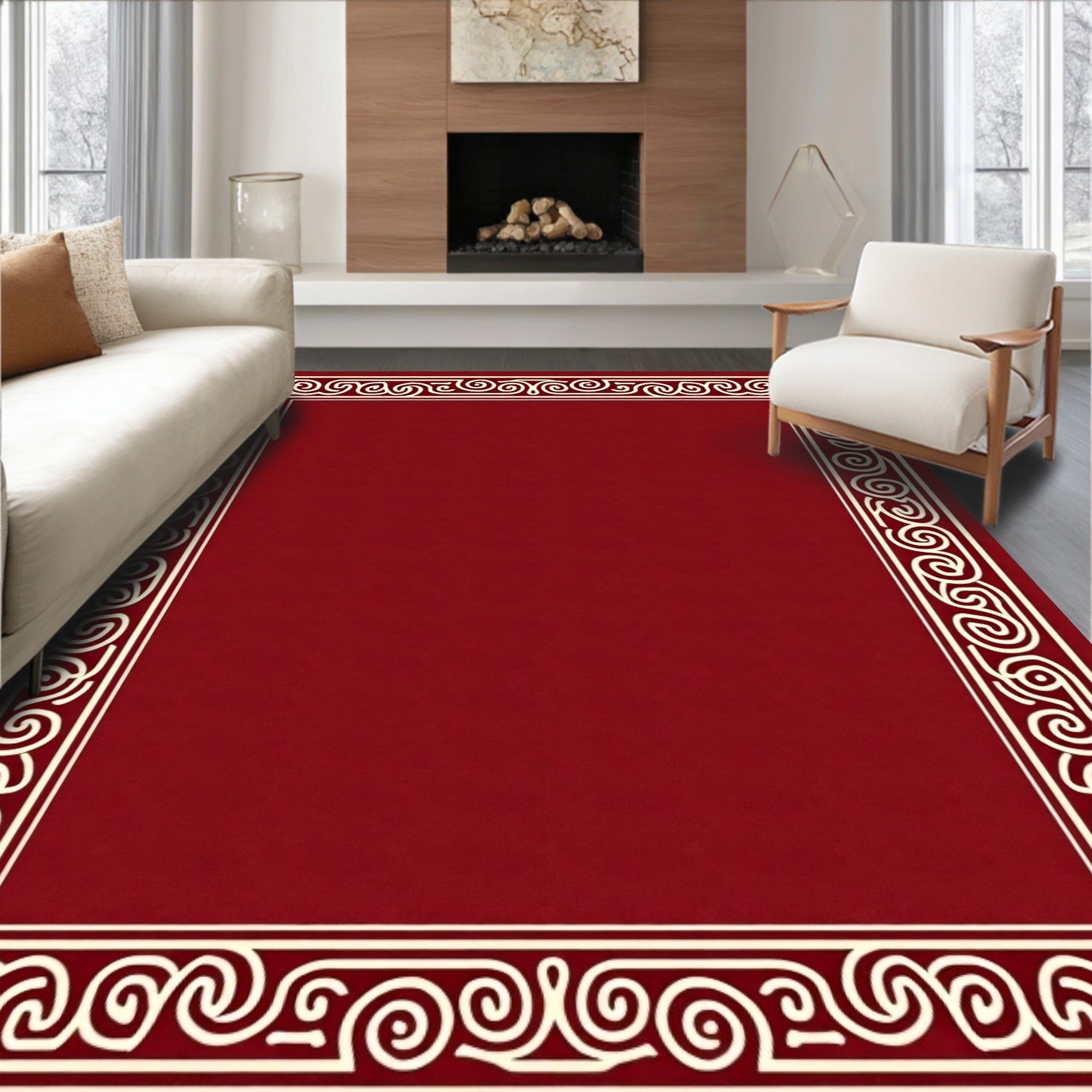 Crimson Border Scrollwork Rug