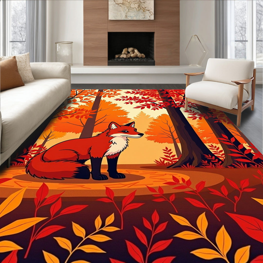 Crimson Fox Amidst Autumn Forest Rug