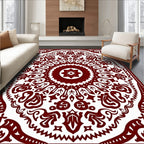 Crimson Mandala Scrollwork Floral Rug