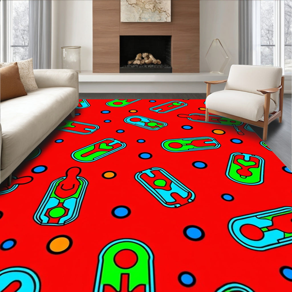 Retro Red Cartoon Capsule Shapes Rug