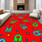 Retro Red Cartoon Capsule Shapes Rug