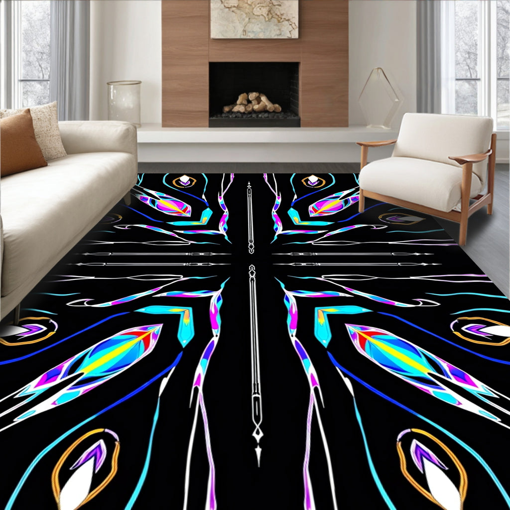 Vibrant Neon Abstract Mandala Reflection Rug