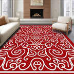Crimson White Ornate Scrollwork Rug