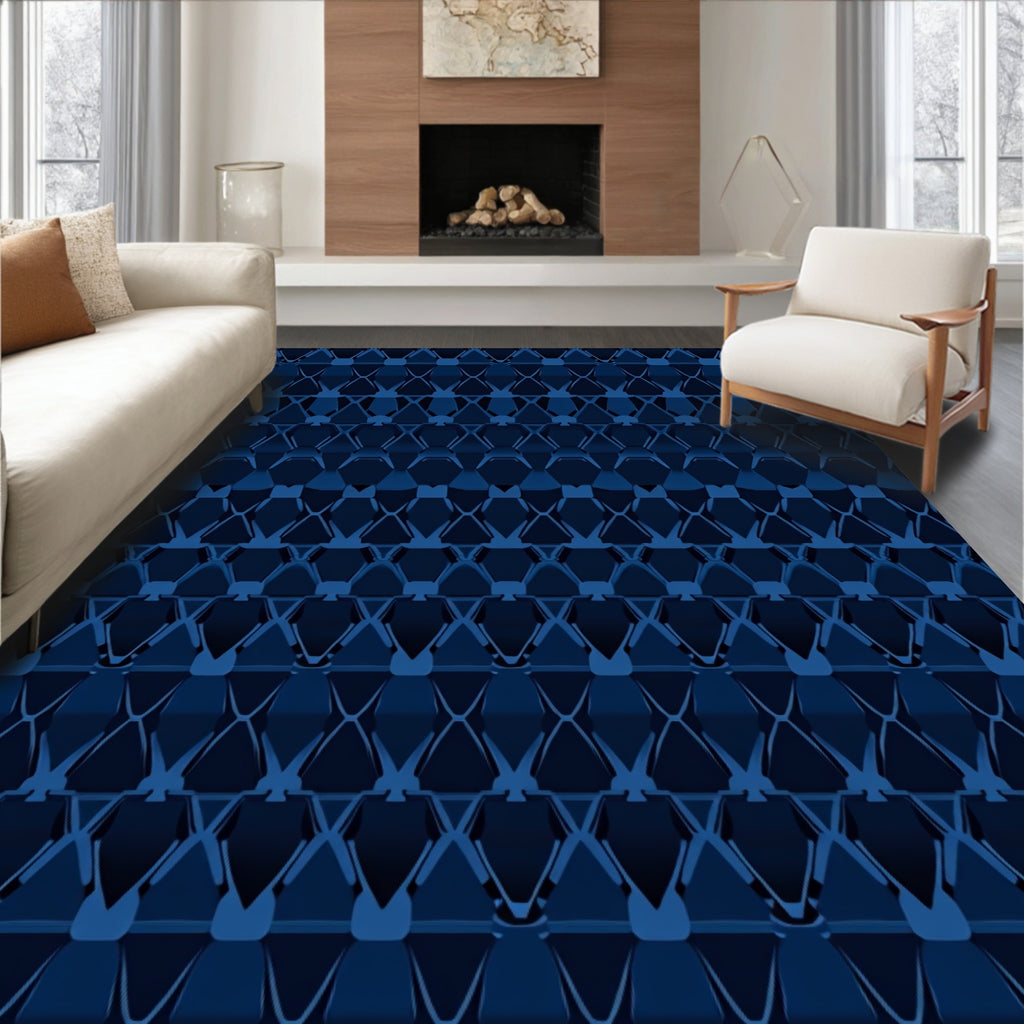 Deep Blue Geometric Lattice Rug