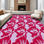 Dramatic Red Floral Motif Lilac Background Rug