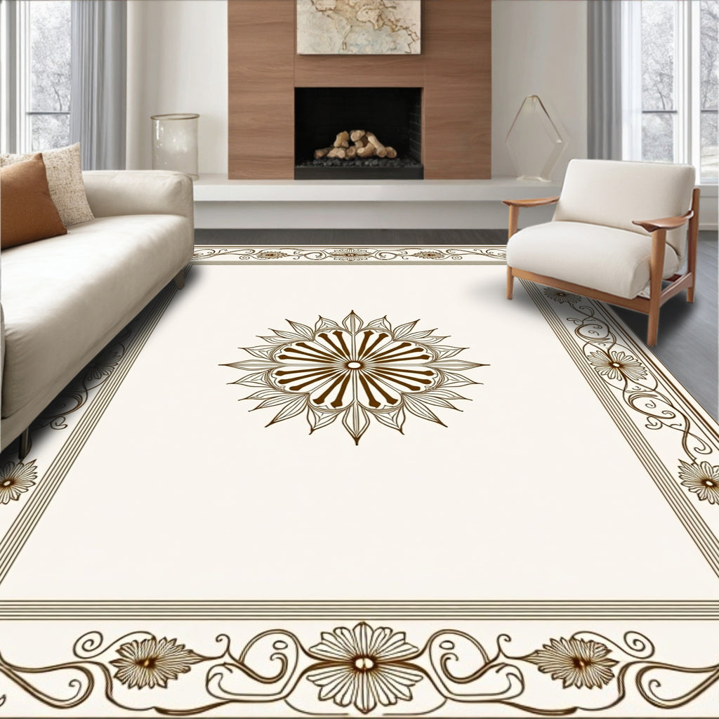 Brown Floral Border Medallion Rug