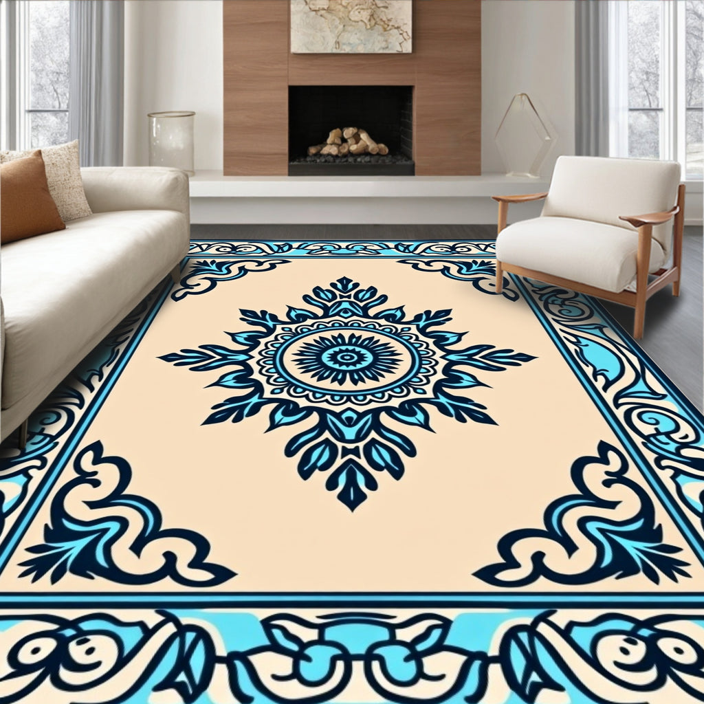 Cerulean Medallion Border Rug