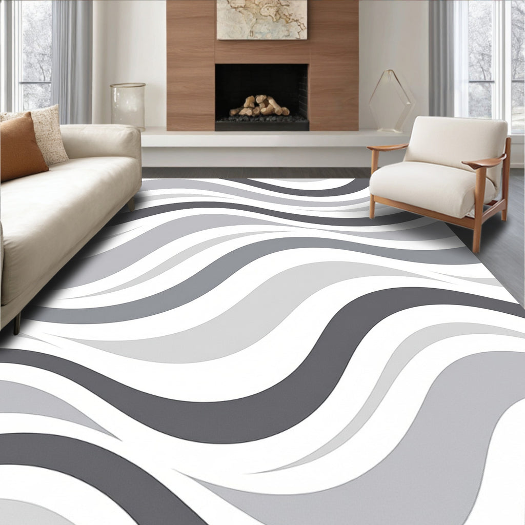 Modern Gray Wave Landscape Rug