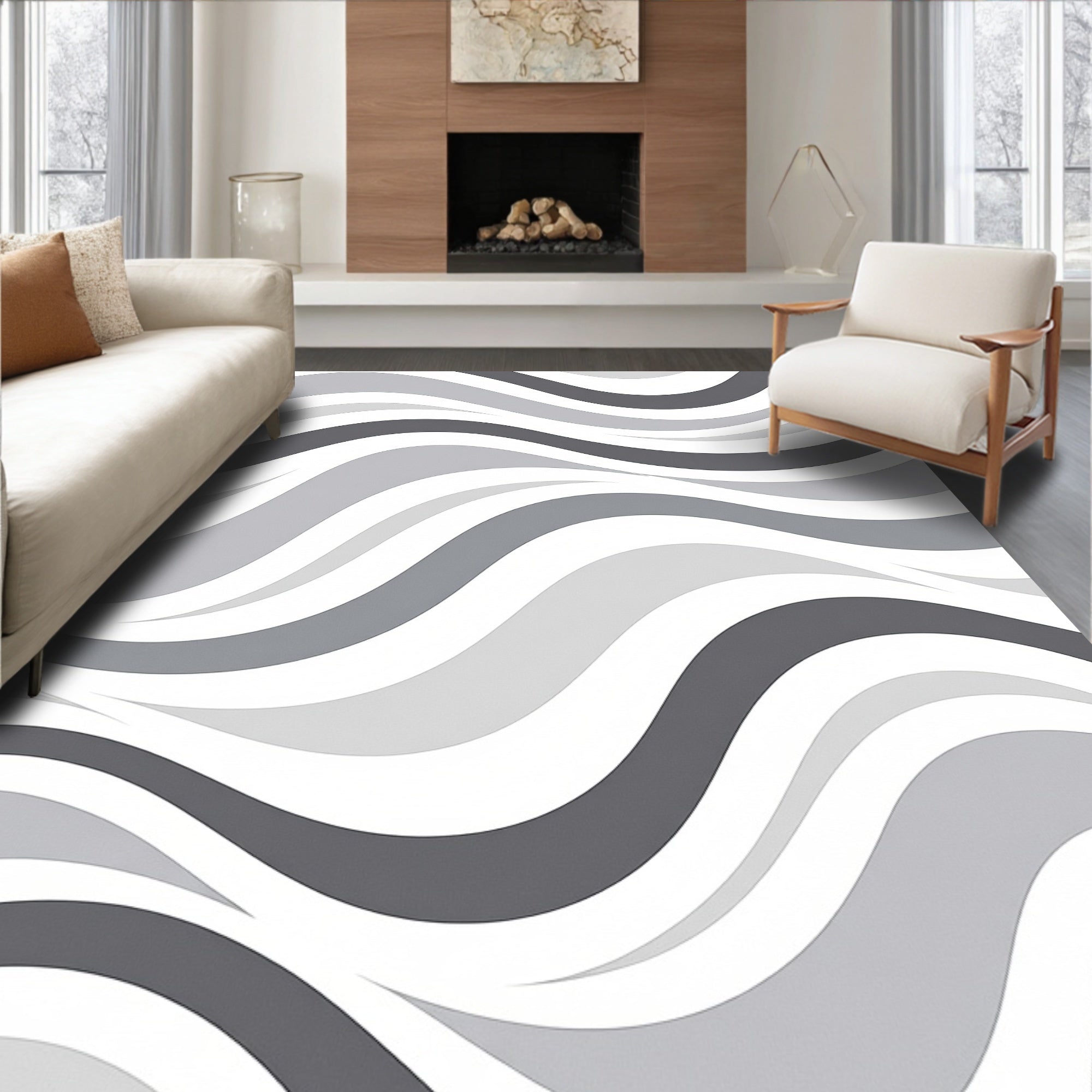 Modern Gray Wave Landscape Rug