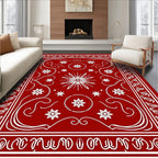 Crimson Floral Starburst Border Rug