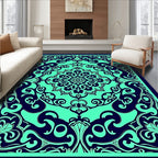 Dark Teal Floral Mandala Rug