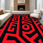 Bold Red Geometric Labyrinth Rug