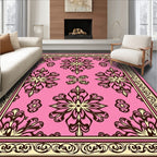Pink Floral Medallion Scroll Border Rug