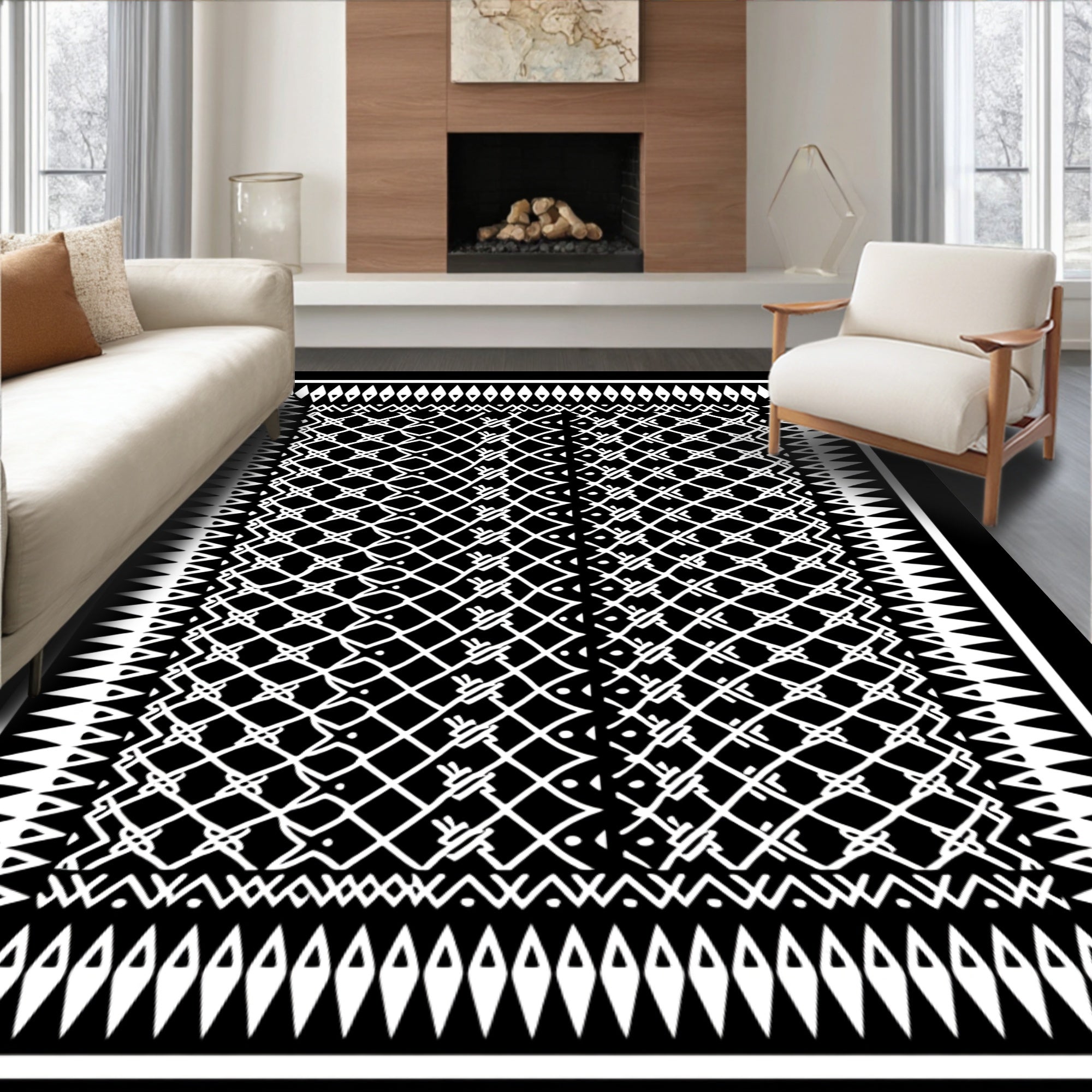 Monochromatic Intricate Lattice Border Rug