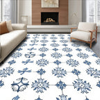 Blue Floral Medallion Tile Rug