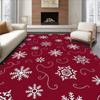 Crimson White Snowflake Swirl Rug