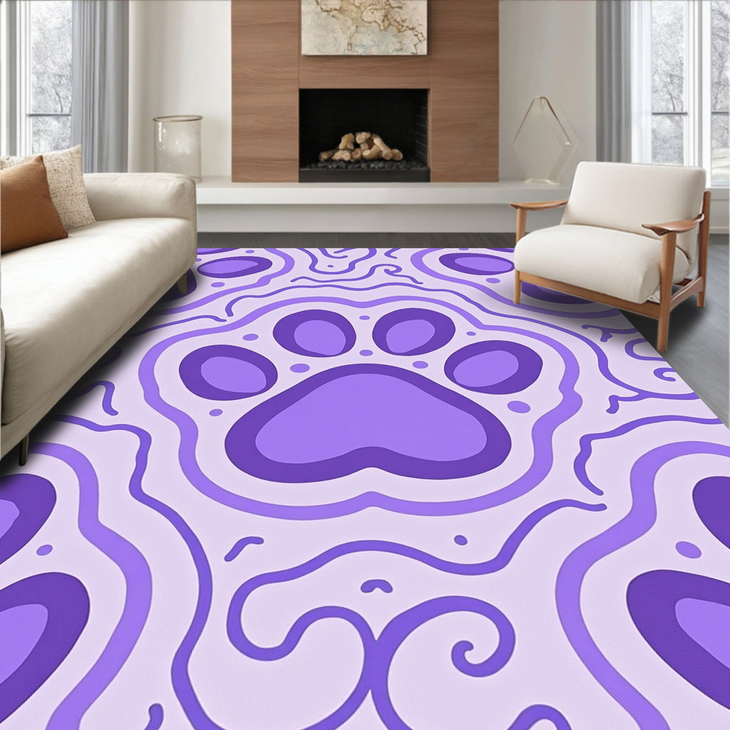 Purple Paw Print Swirls Rug