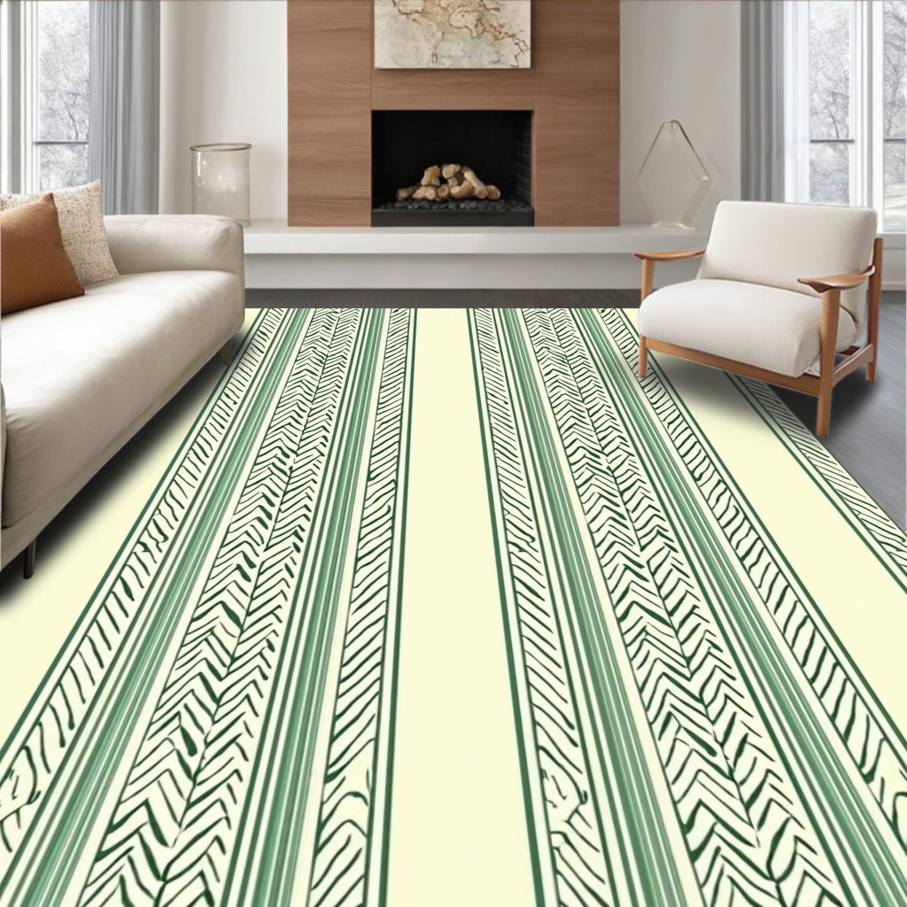Green Striped Chevron Cream Accent Rug