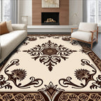 Elegant Brown Floral Medallion Border Rug