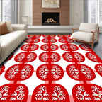 Bold Red White Symmetrical Oval Rug