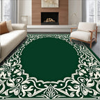 Emerald Green Ivory Floral Border Oval Rug