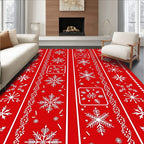 Festive Red White Snowflake Stripe Rug