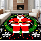 Christmas Santa Claus Black Festive Wreath Rug