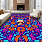 Psychedelic Skull Mushroom Floral Whimsy Rug