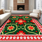 Grand Green Red Floral Medallions Rug