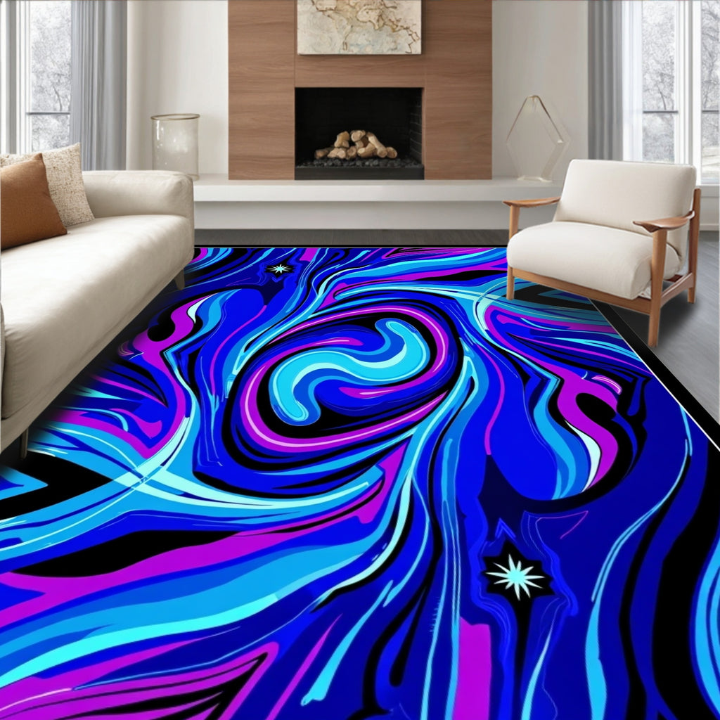 Electric Blue Pink Swirl Abstract Rug