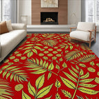 Vibrant Red Yellow Leafy Bloom Rug