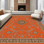 Vibrant Orange Swirl Floral Medallion Rug