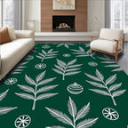 Dark Green White Fern Ornament Repeat Rug
