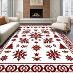Crimson Starburst Snowflake Christmas Trees Rug