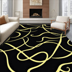 Golden Swirls on Black Canvas Rug
