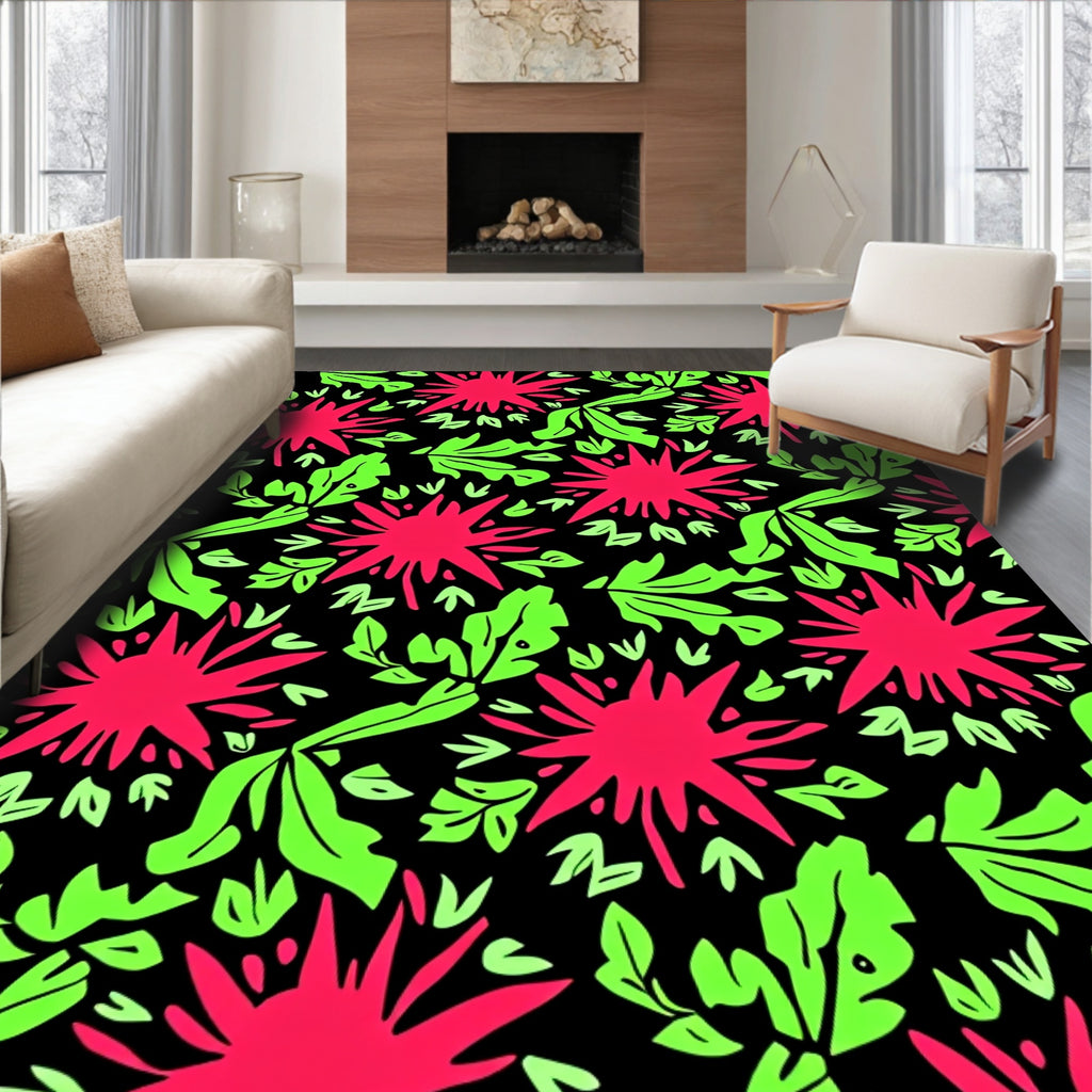 Vibrant Pink And Lime Abstract Floral Rug