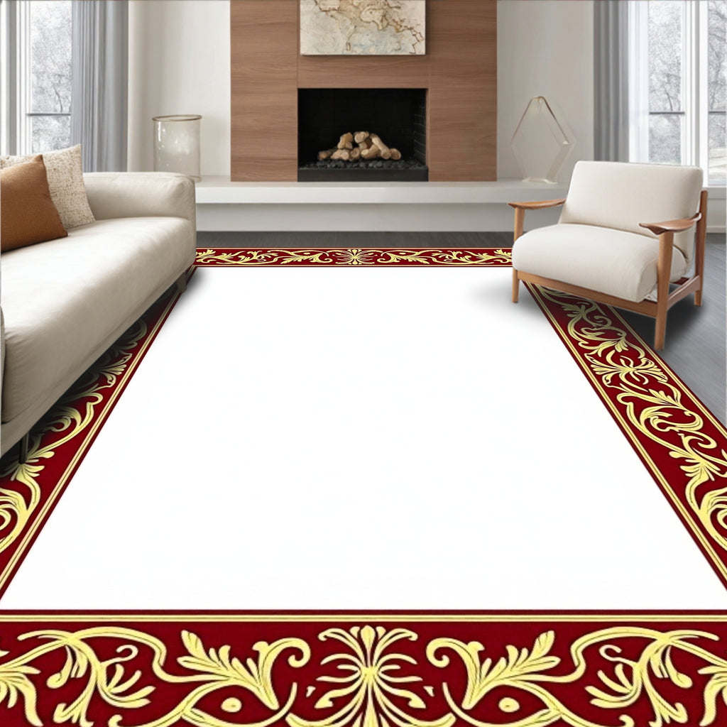 Burgundy Gold Floral Scroll Border Rug