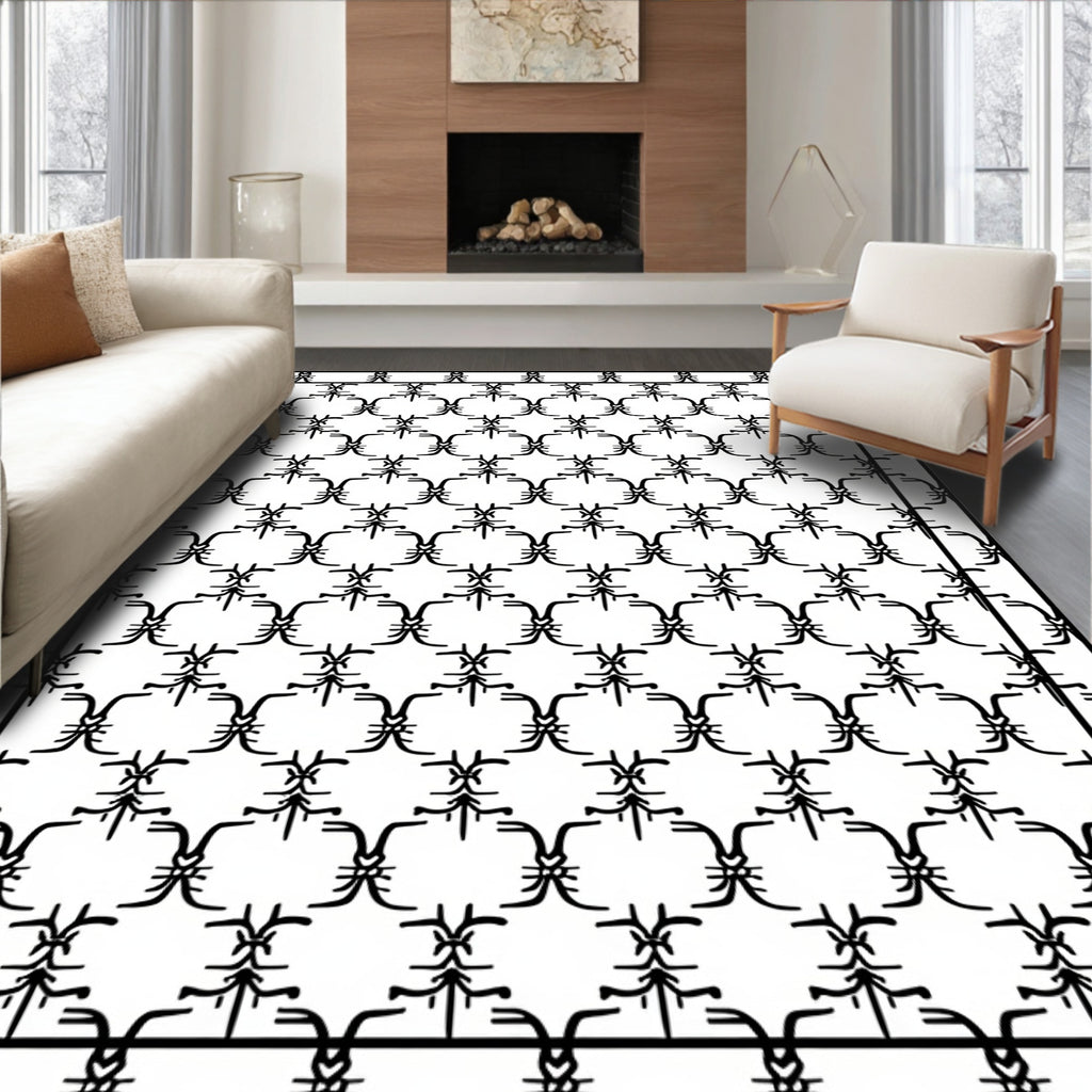 Abstract Black White Linked Shape Rug
