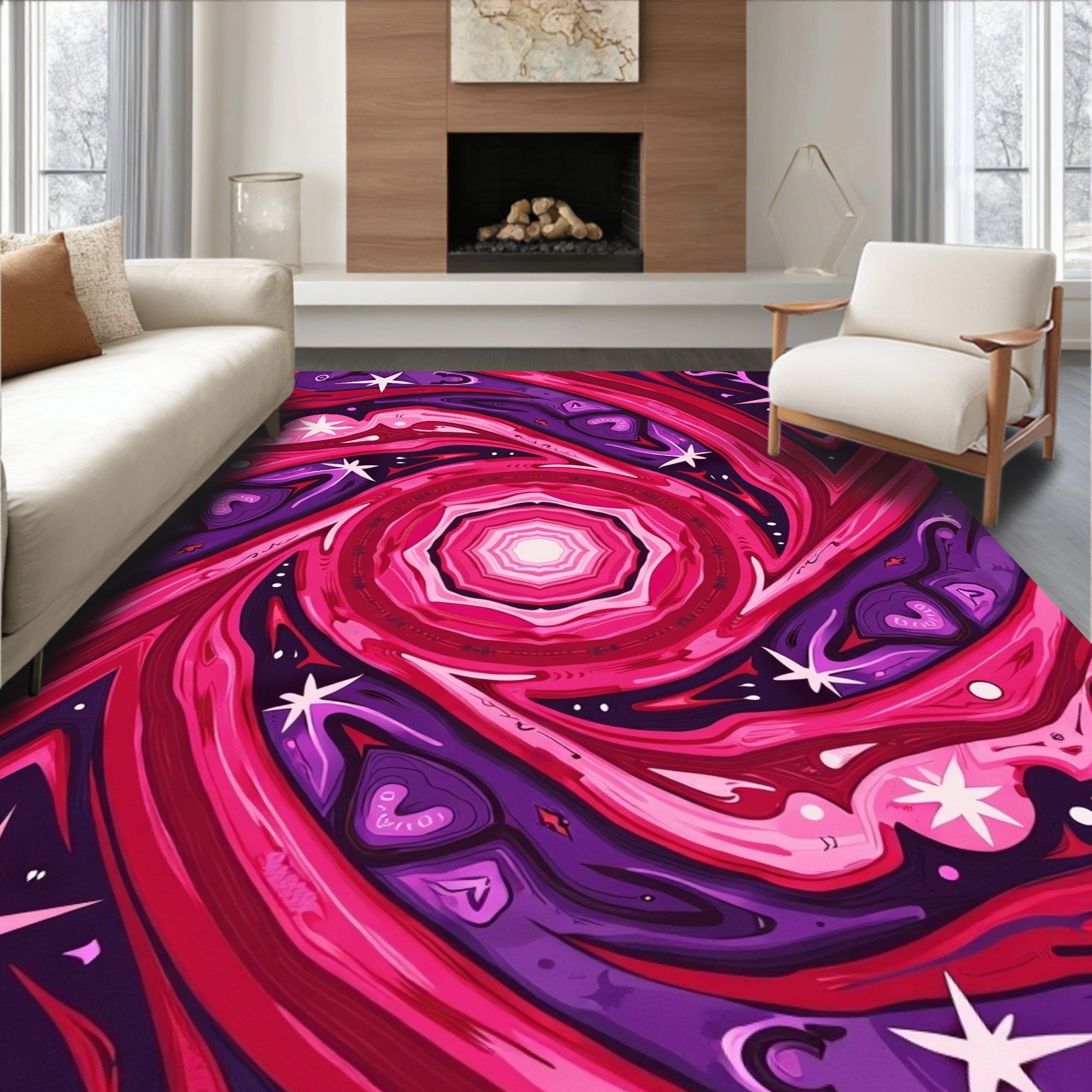 Radiant Pink Purple Starburst Swirl Rug