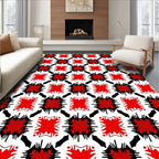 Bold Red Jagged Square Arrangement Rug